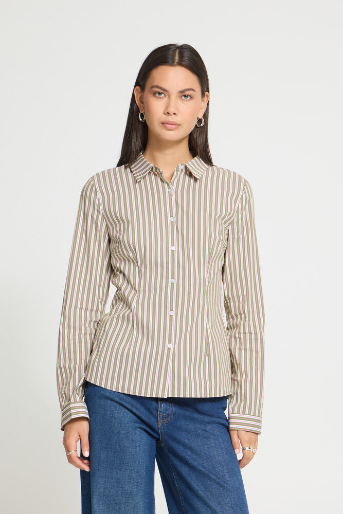 Ichi Dima Striped Shirt - Green