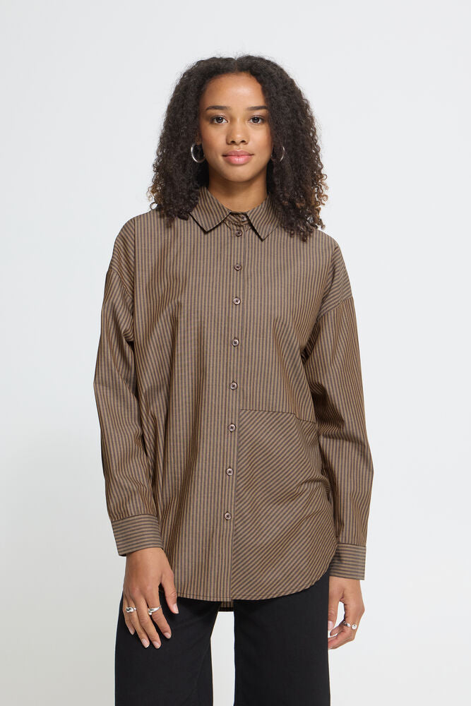 Ichi Garmi Striped Shirt - Brown