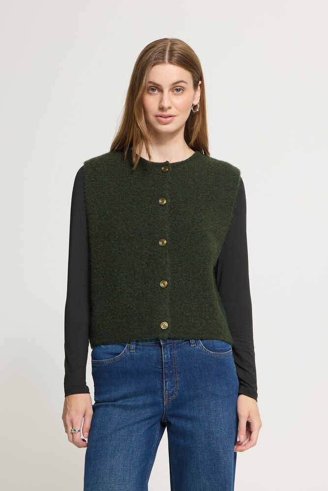 Ichi Panora Knitted Waistcoat - Green