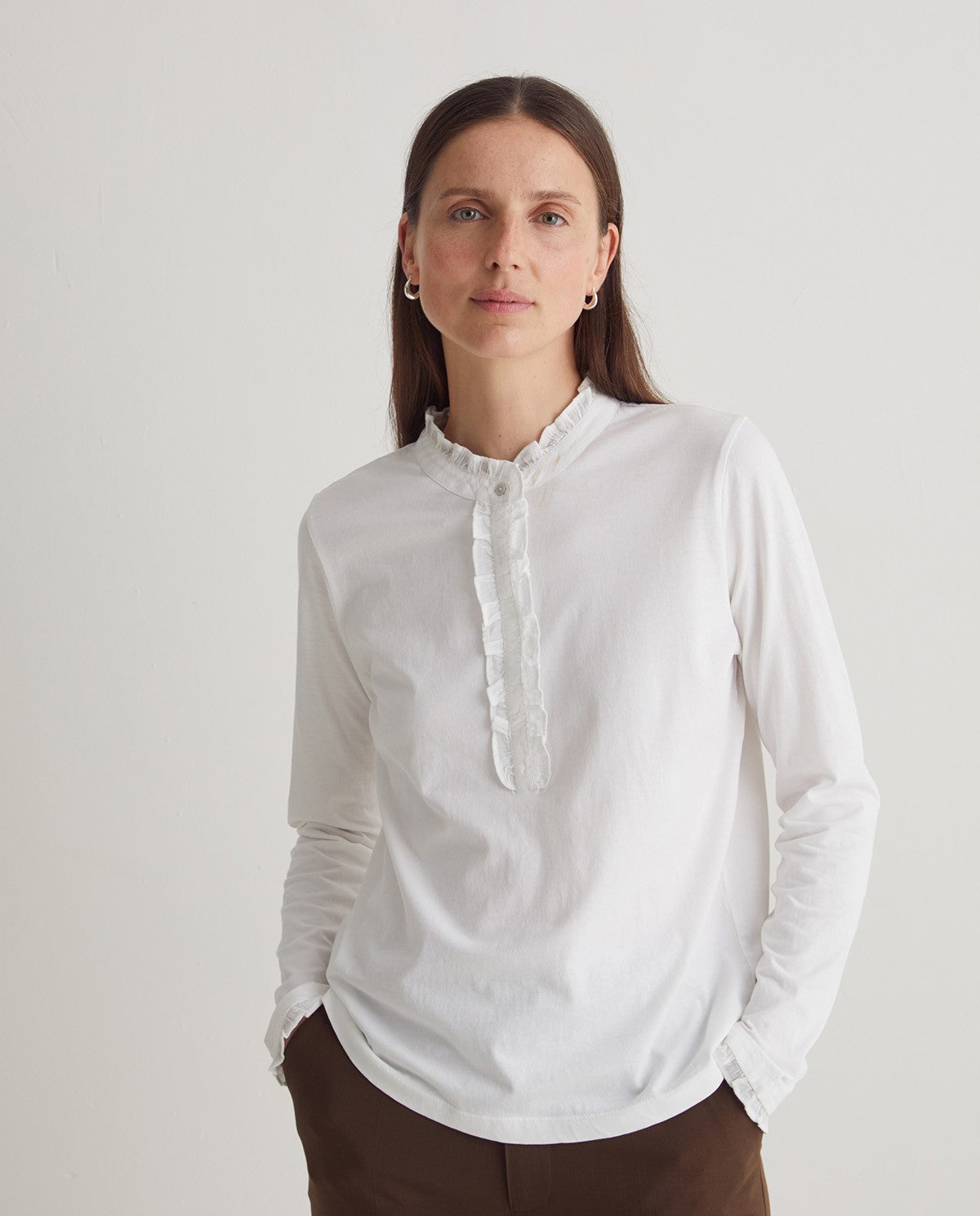 Yerse Jersey Henley Top - White