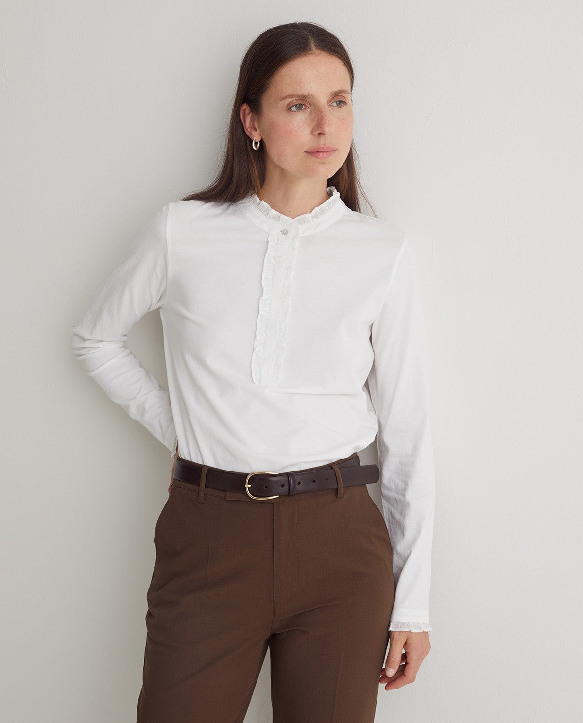 Yerse Jersey Henley Top - White