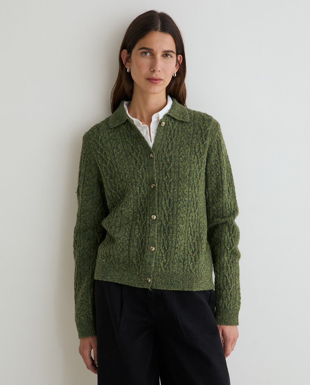 Yerse Tweed Wool Cardigan - Green