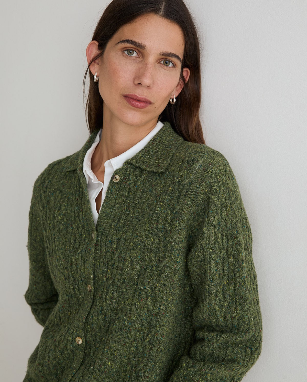 Yerse Tweed Wool Cardigan - Green