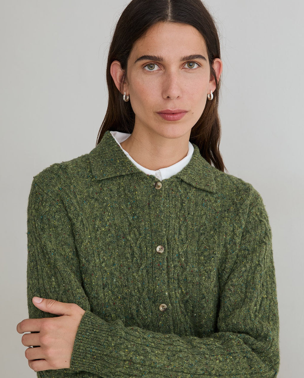 Yerse Tweed Wool Cardigan - Green
