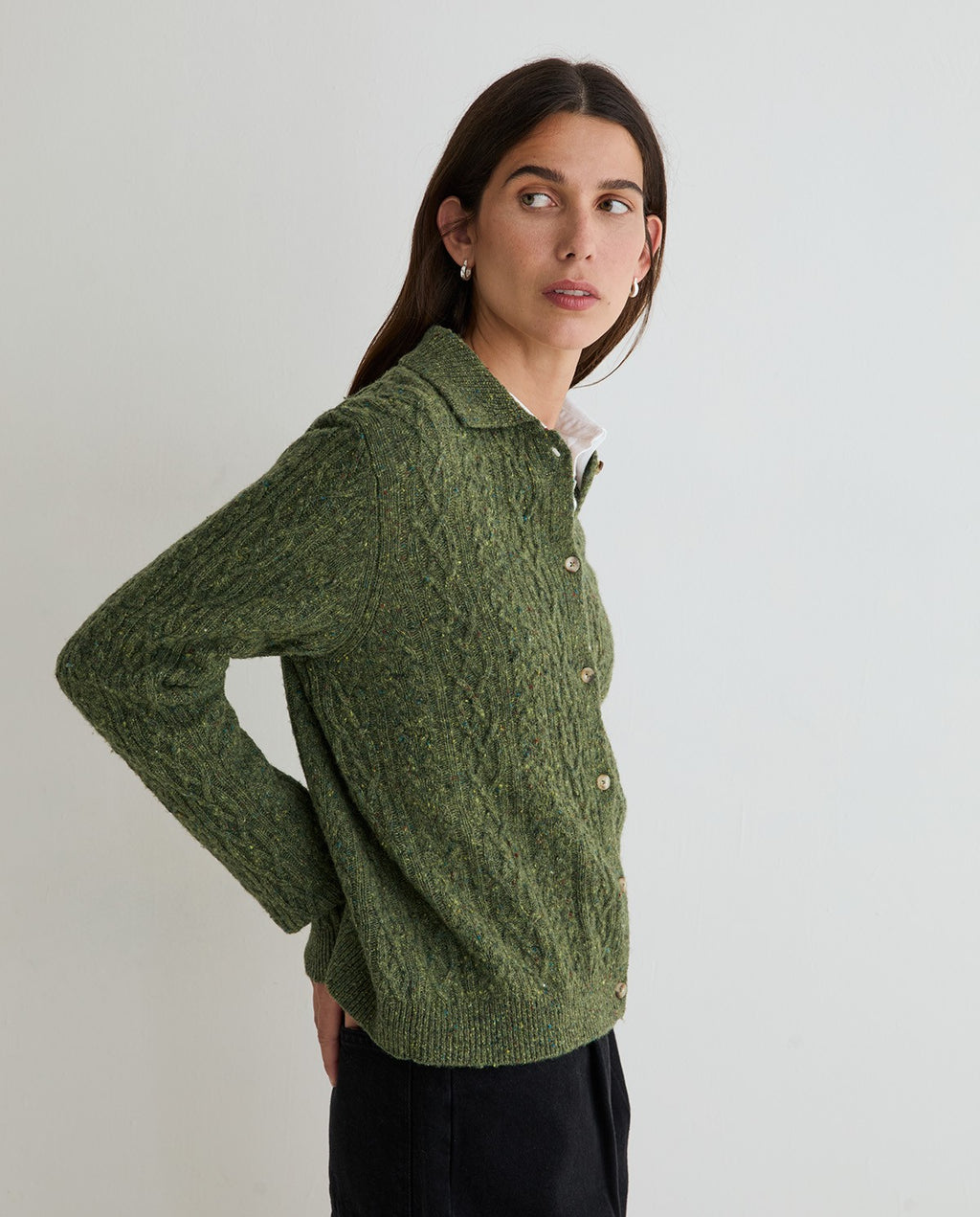 Yerse Tweed Wool Cardigan - Green
