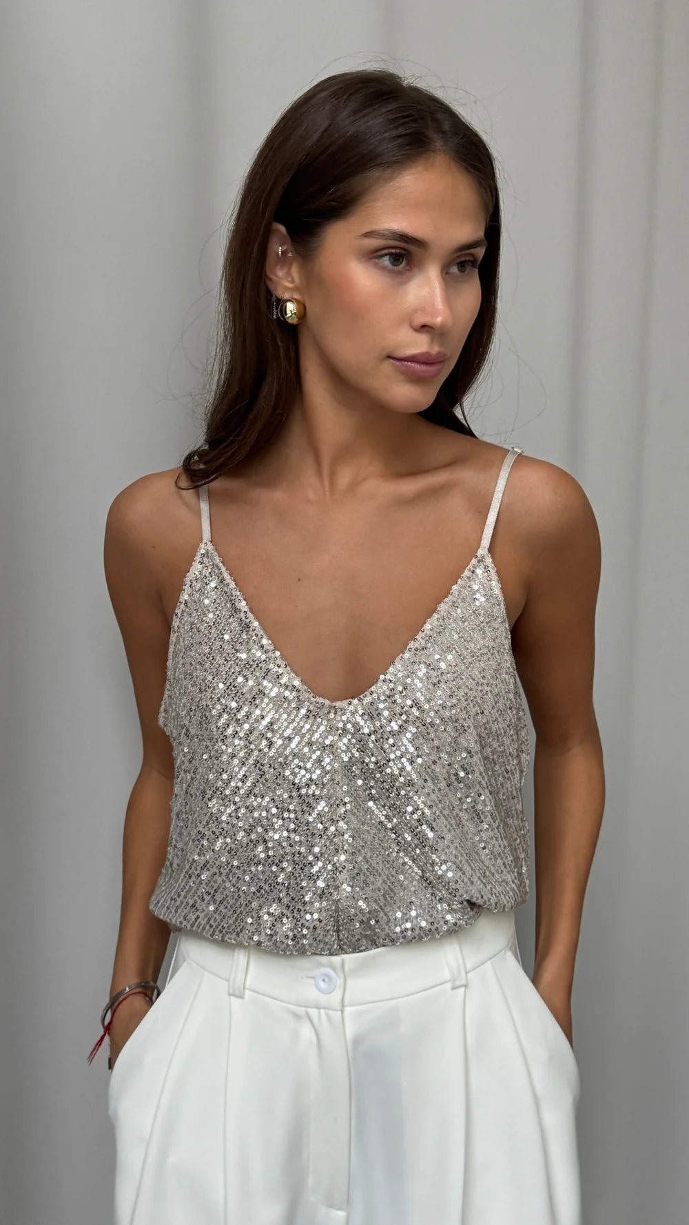 Charli Sienna Sequin Top - Silver