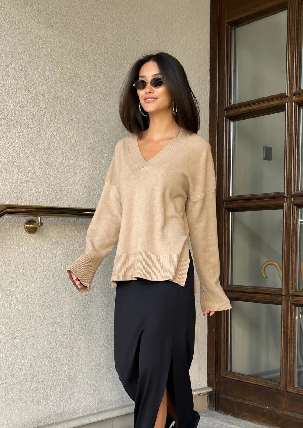 Charli Emilia V-Neck Jumper - Camel