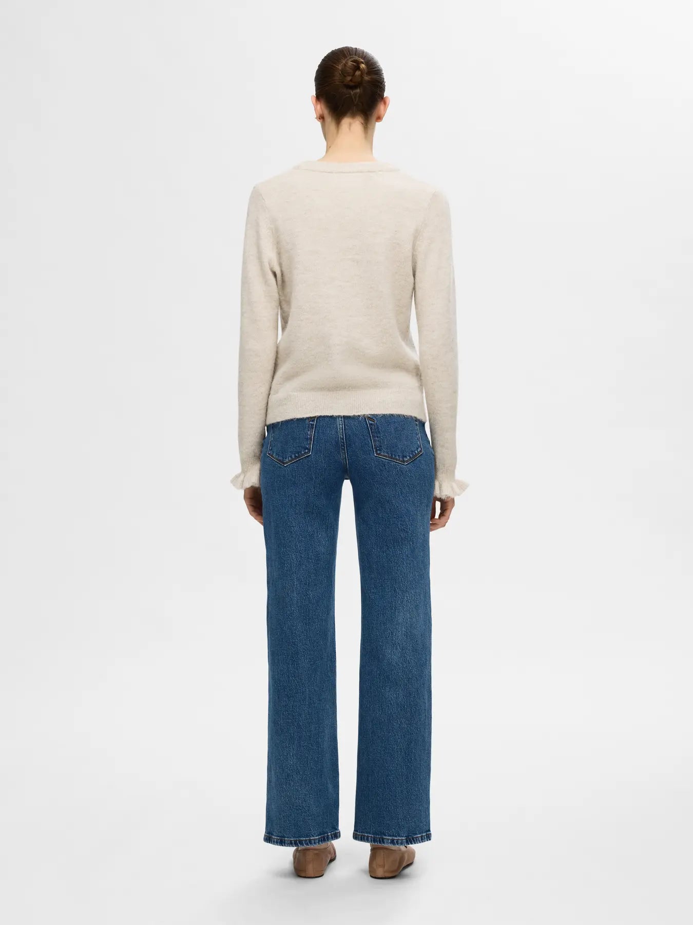 Selected Femme Lulu Frill Cuff Jumper - Birch