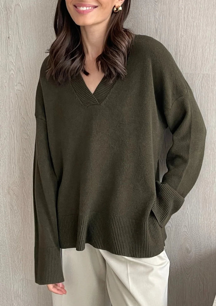 Charli Emilia V-Neck Jumper - Sage