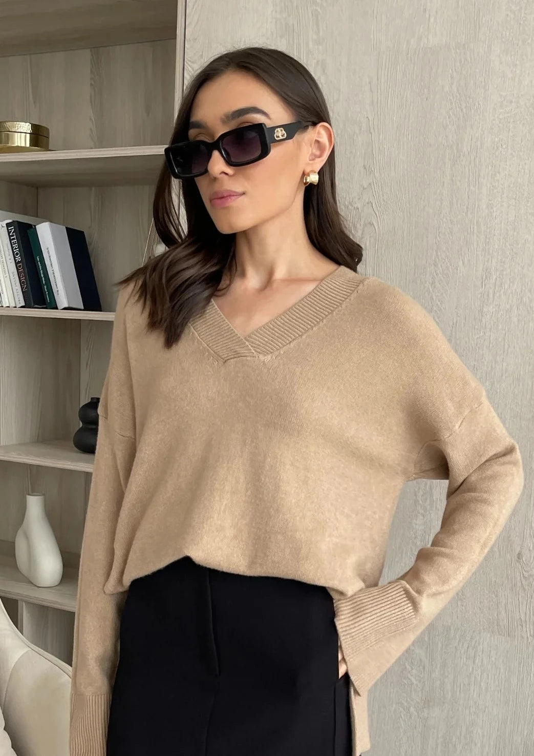 Charli Emilia V-Neck Jumper - Camel