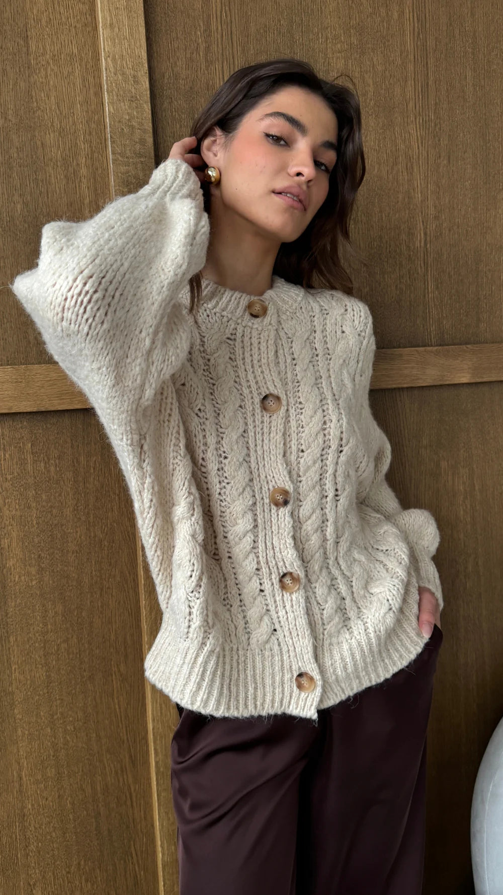 Charli Evie Cable Knit Cardigan - Cream