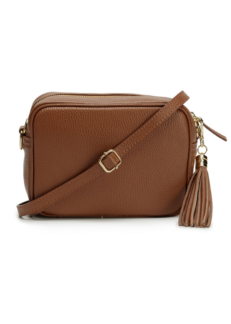 Elie Beaumont Crossbody Bag - Dark Tan + Teal Peacock Strap