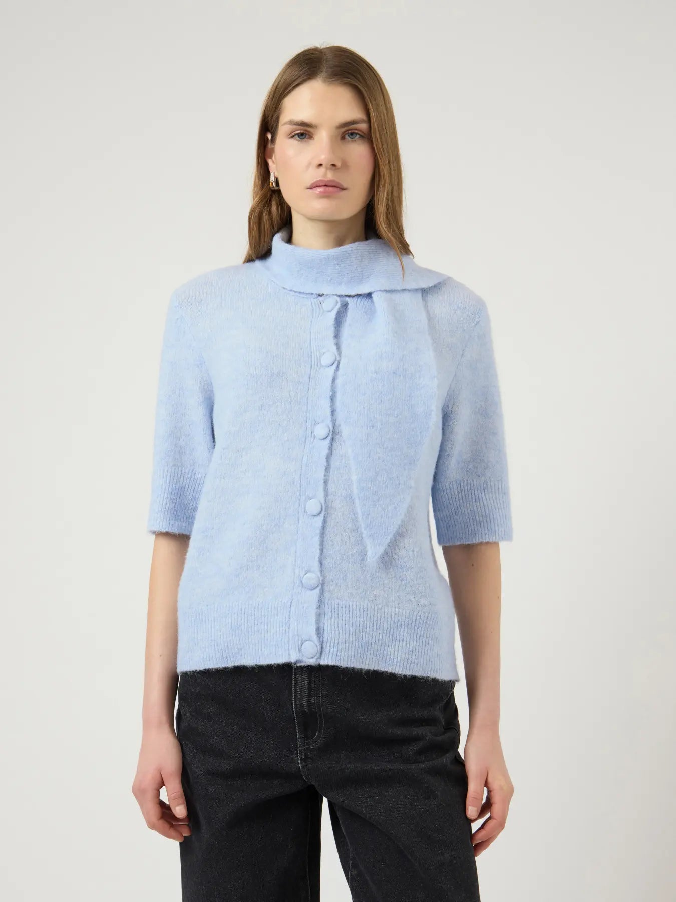 Yas Anna Scarf Cardigan - Blue