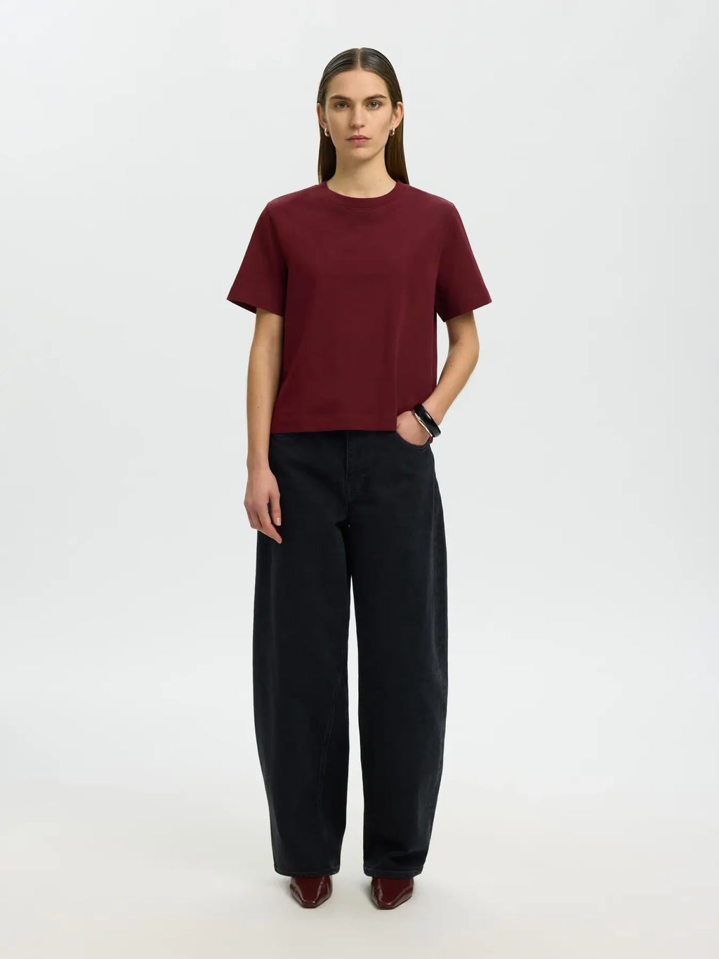Selected Essential Boxy Tee - Tawny Port