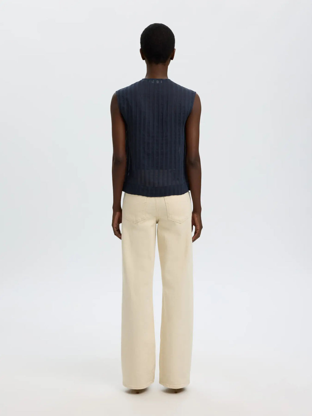 Selected Toran Sheer Striped Blouse - Navy