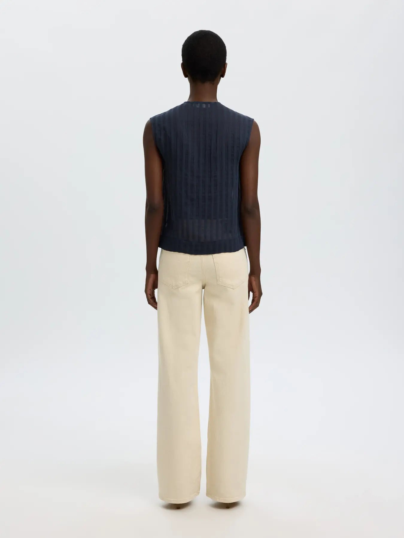 Selected Toran Sheer Striped Blouse - Navy