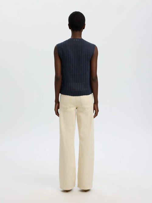 Selected Toran Sheer Striped Blouse - Navy