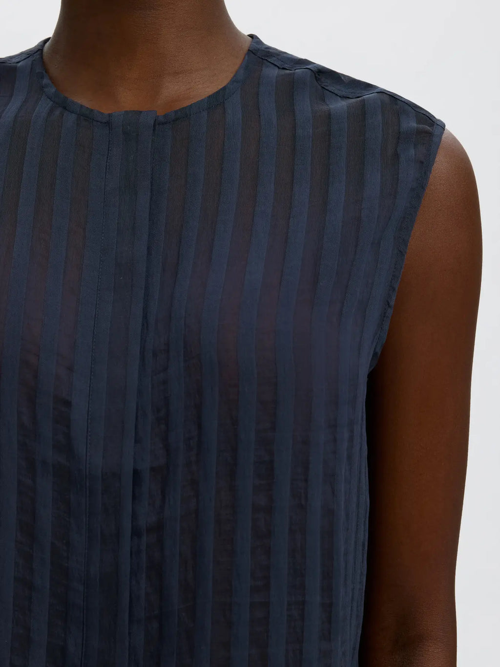 Selected Toran Sheer Striped Blouse - Navy