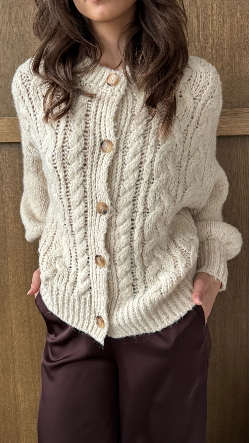 Charli Evie Cable Knit Cardigan - Cream