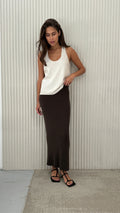 Charli Alma Ribbed Pencil Skirt - Brown