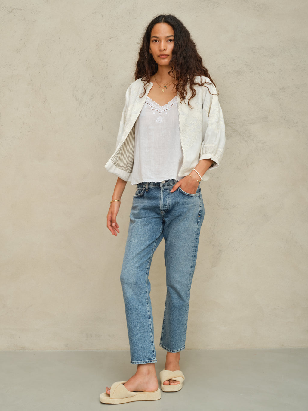 M.A.B.E Averi Embroidered Jacket - Ivory
