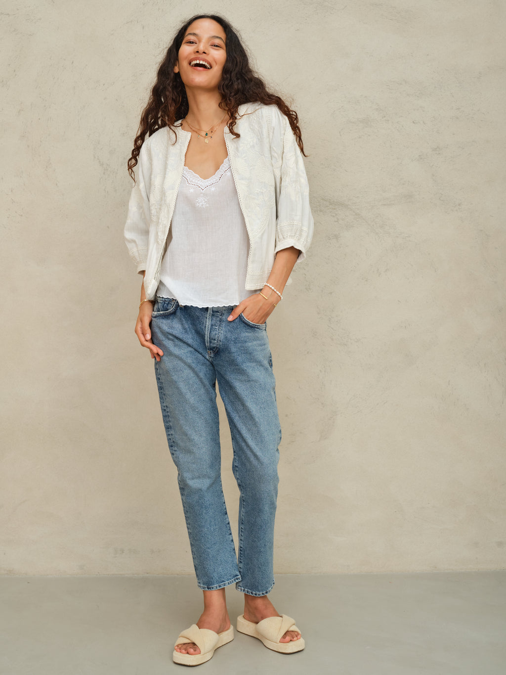 M.A.B.E Averi Embroidered Jacket - Ivory