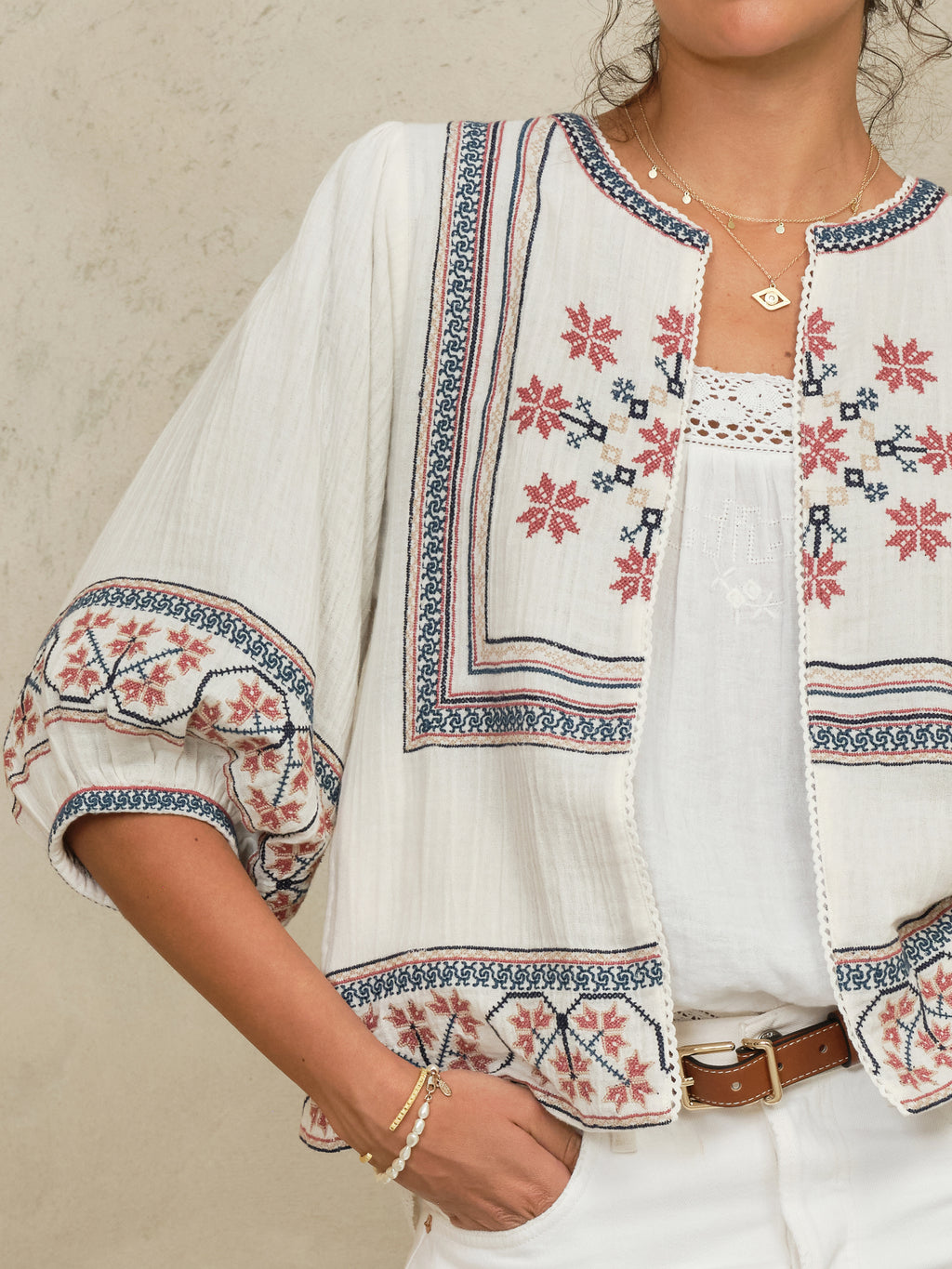 M.A.B.E Calista Embroidered Jacket - Ecru