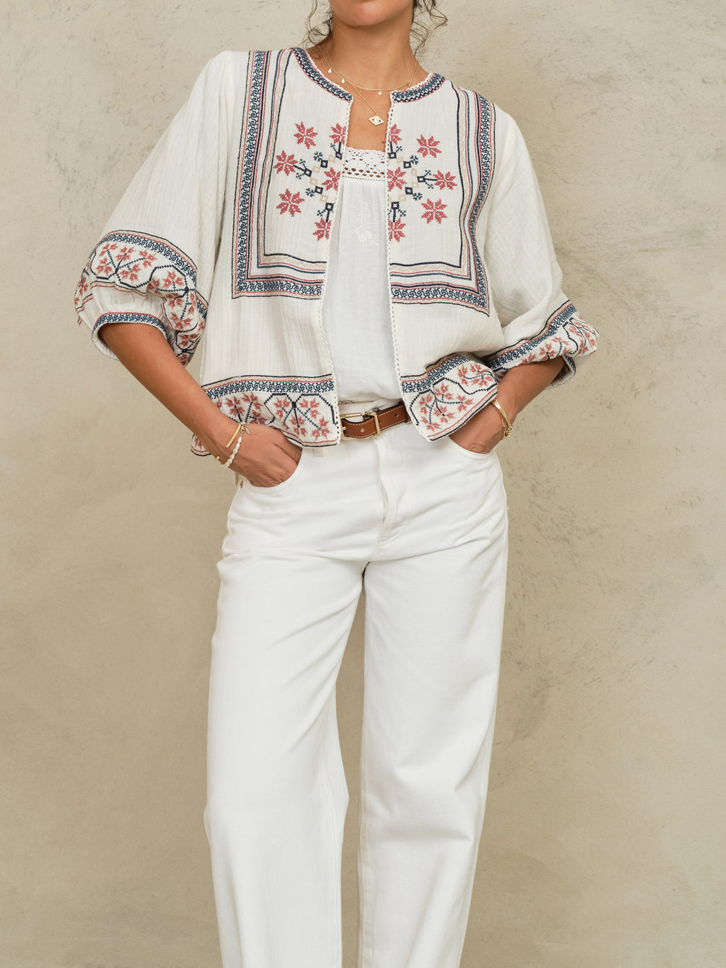 M.A.B.E Calista Embroidered Jacket - Ecru