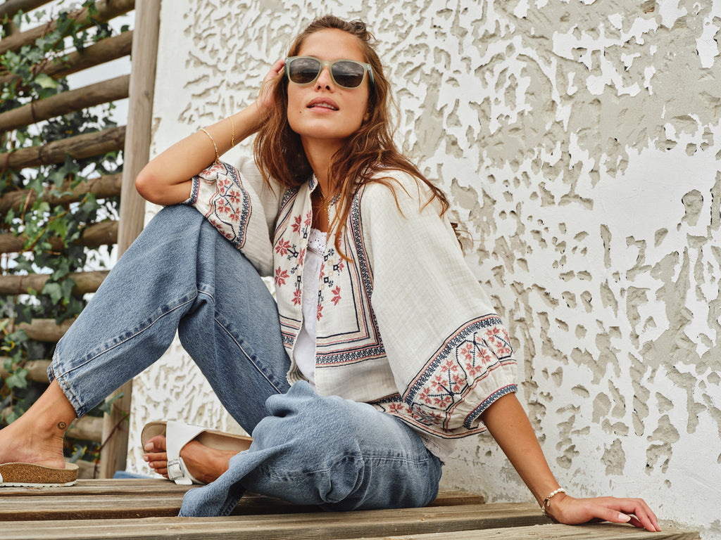 M.A.B.E Calista Embroidered Jacket - Ecru