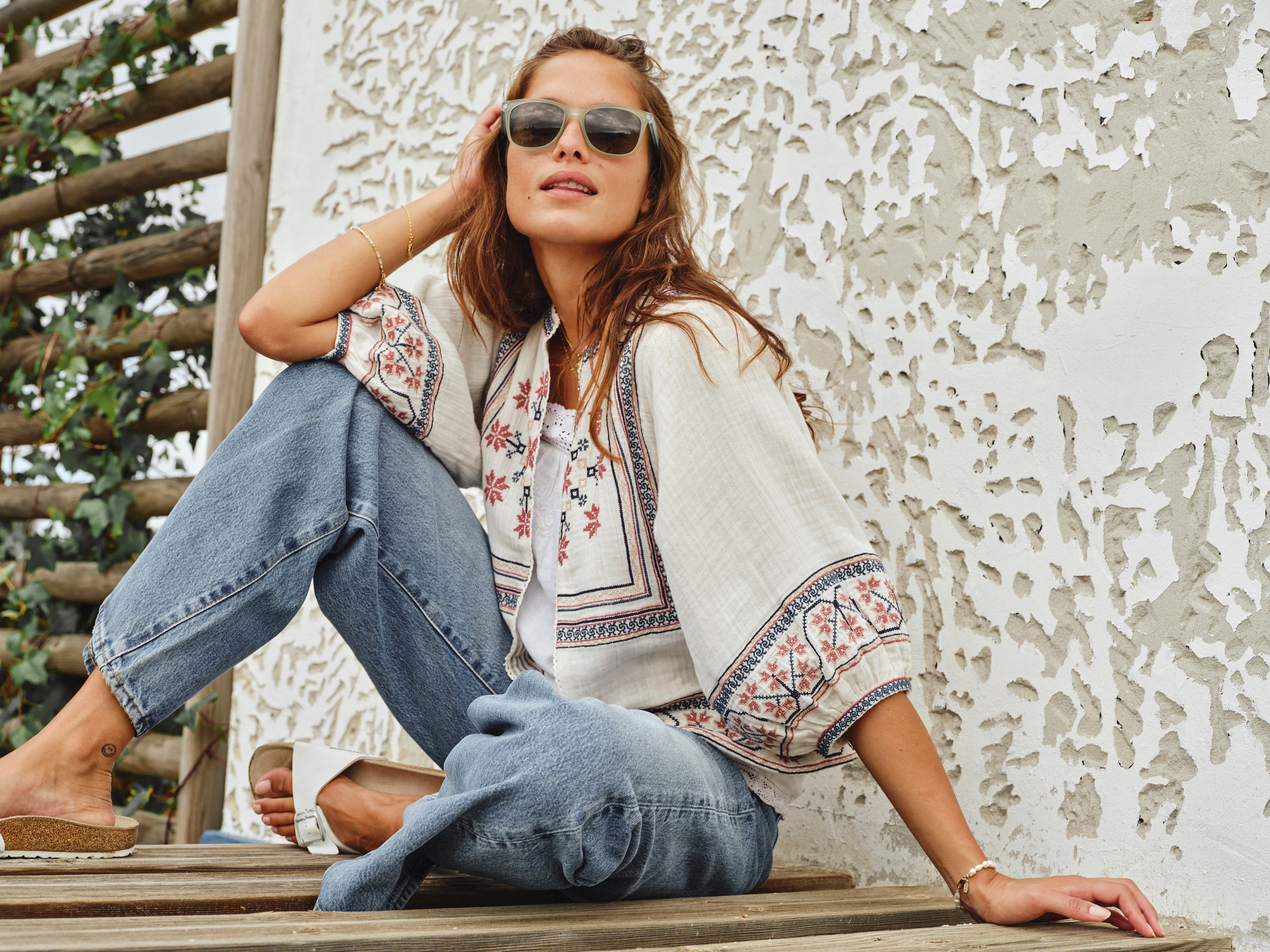 M.A.B.E Calista Embroidered Jacket - Ecru