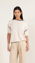 Charli Billie Blanket Stitch Jumper - Ecru