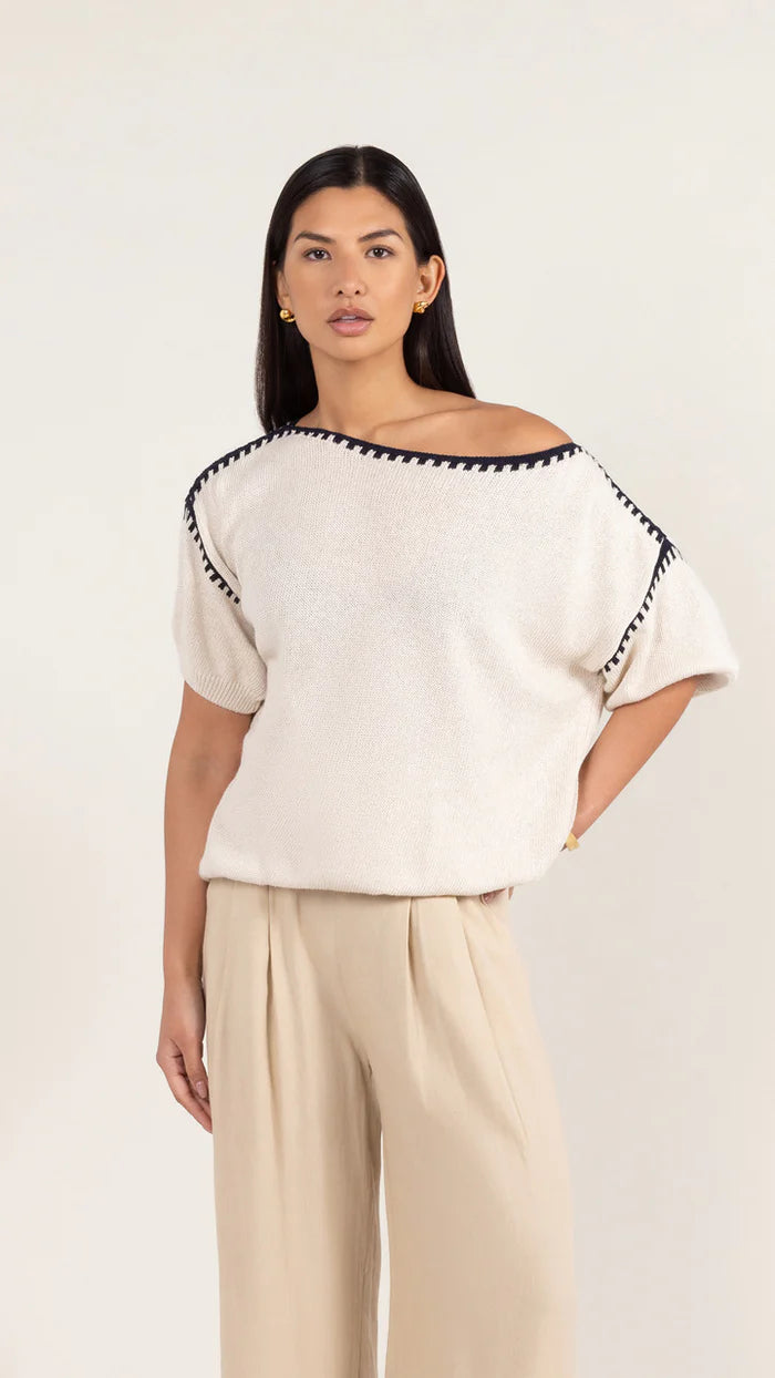 Charli Billie Blanket Stitch Jumper - Ecru