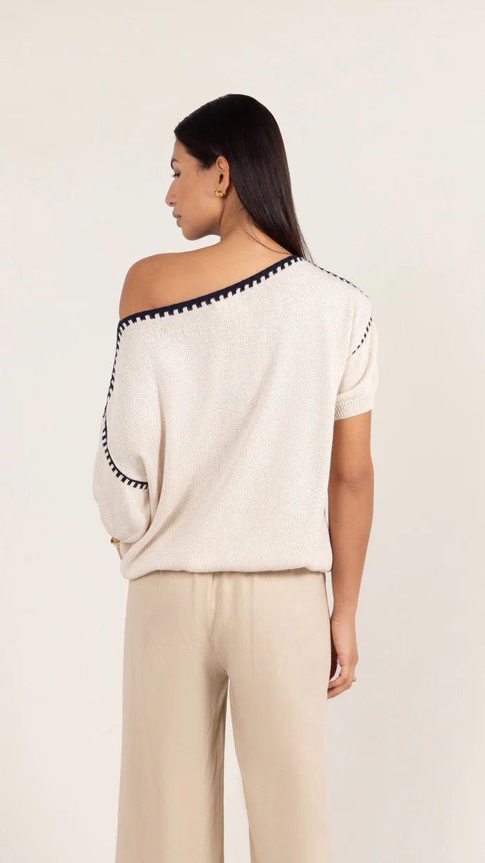 Charli Billie Blanket Stitch Jumper - Ecru