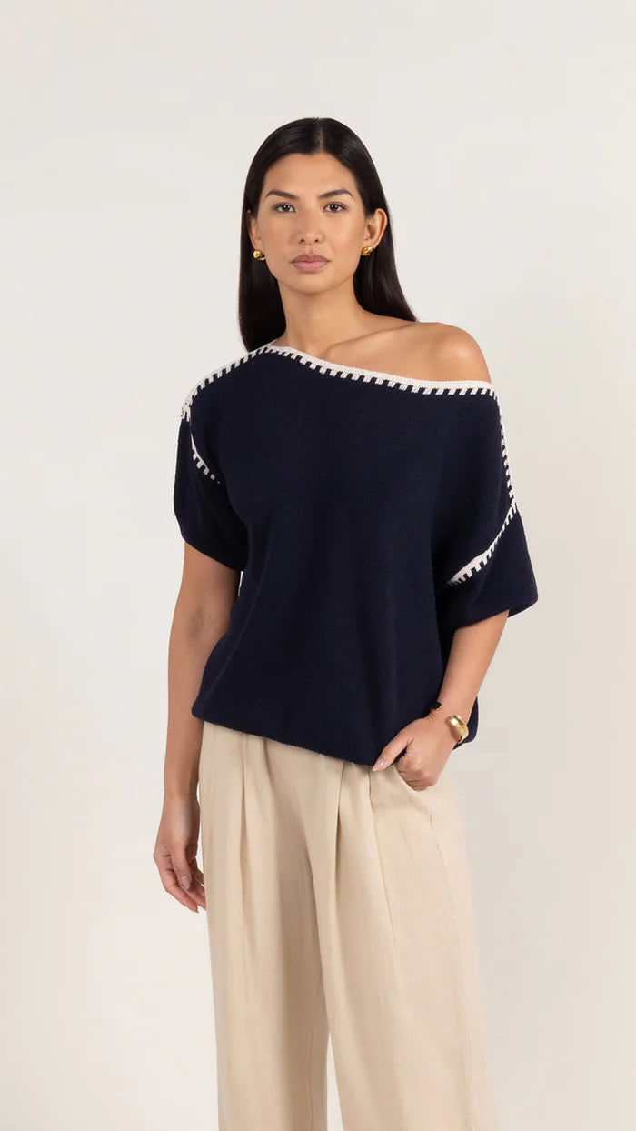Charli Billie Blanket Stitch Jumper - Navy