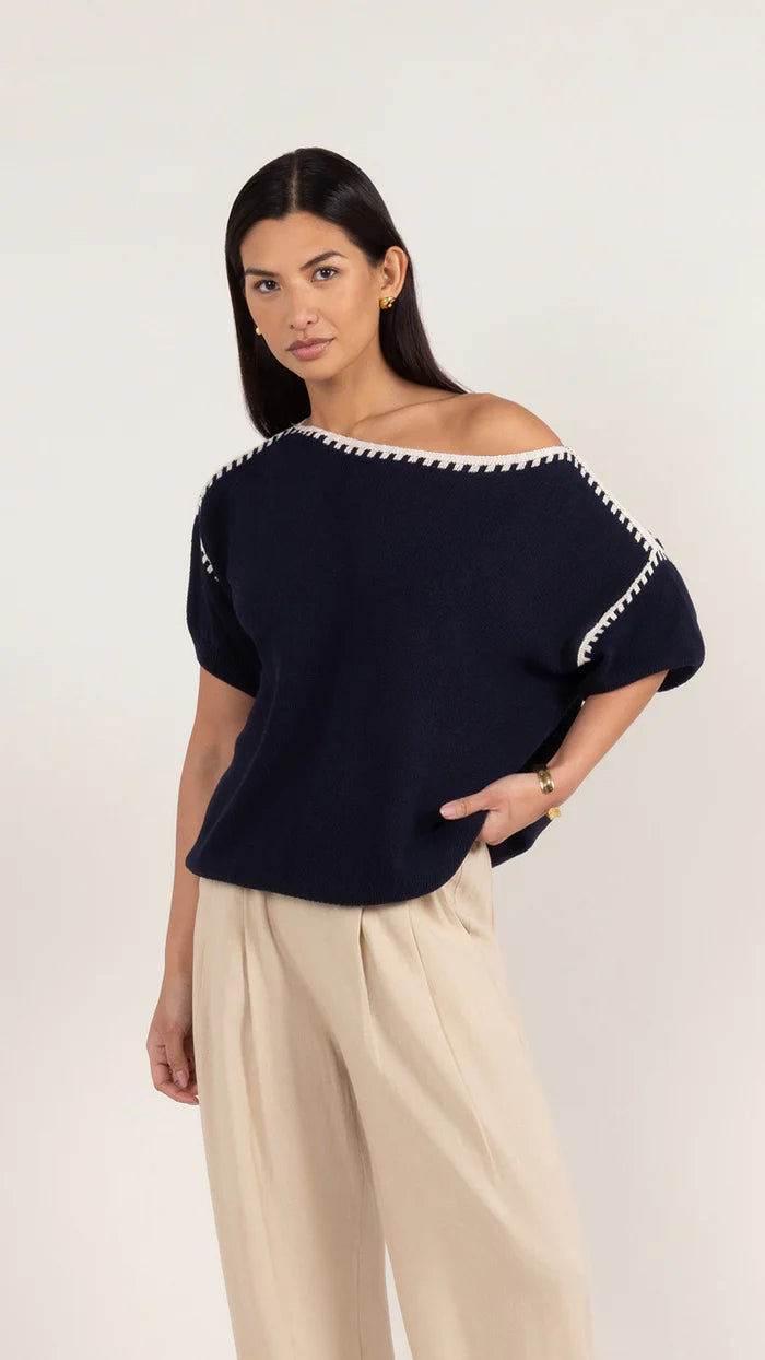 Charli Billie Blanket Stitch Jumper - Navy
