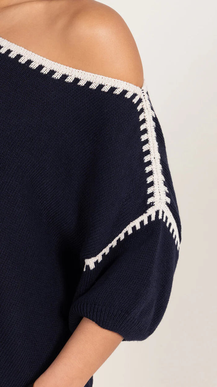 Charli Billie Blanket Stitch Jumper - Navy