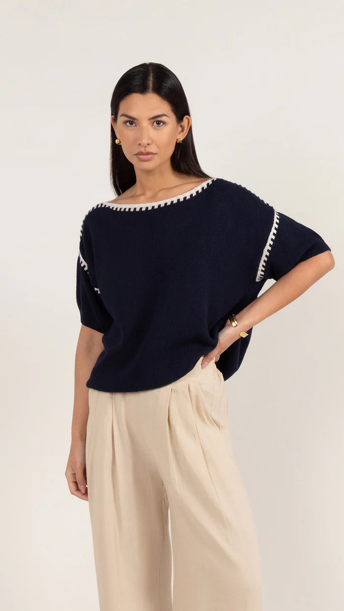 Charli Billie Blanket Stitch Jumper - Navy