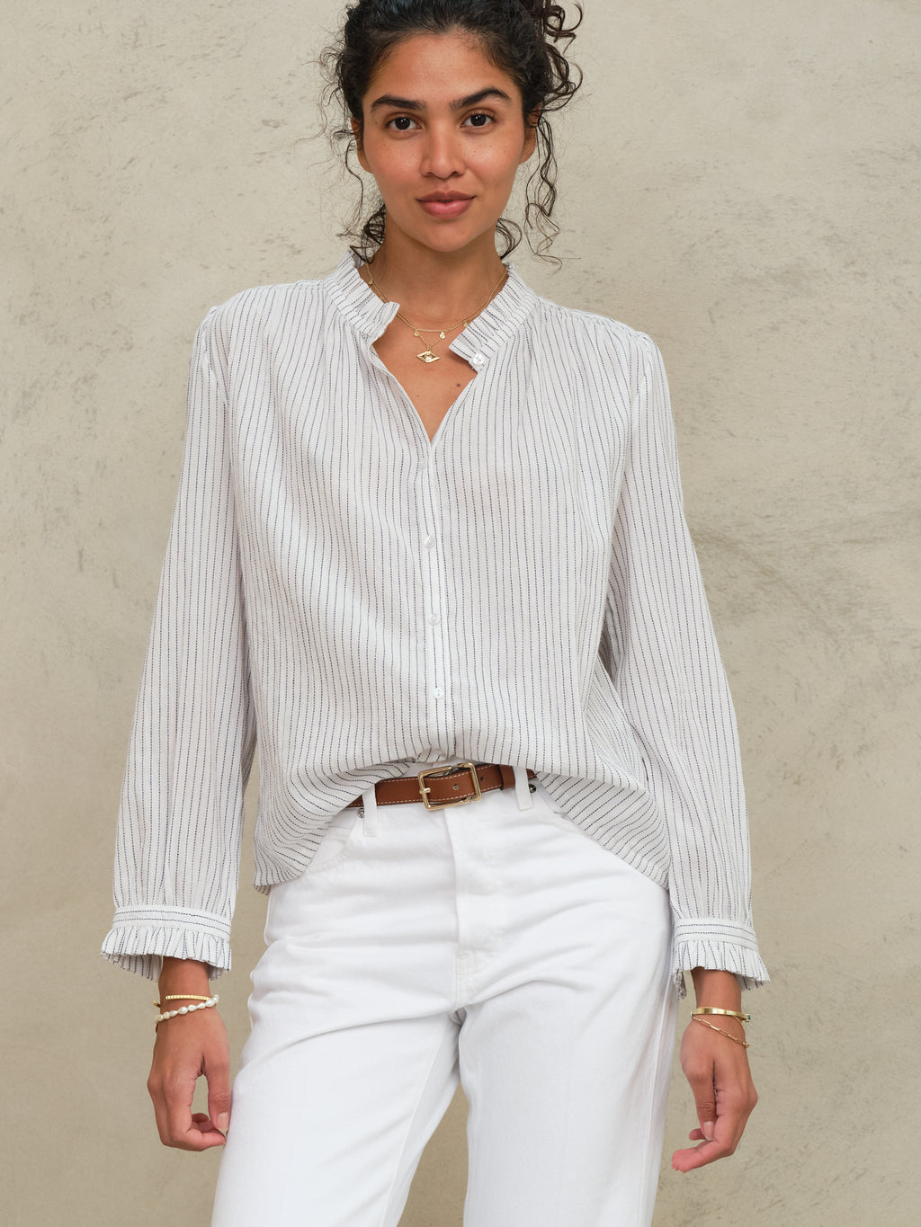 M.A.B.E Chrissie Long Sleeve Top - White Stripe
