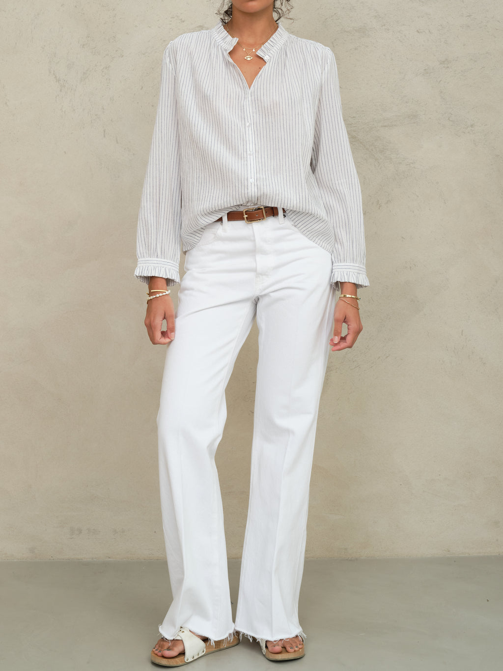 M.A.B.E Chrissie Long Sleeve Top - White Stripe