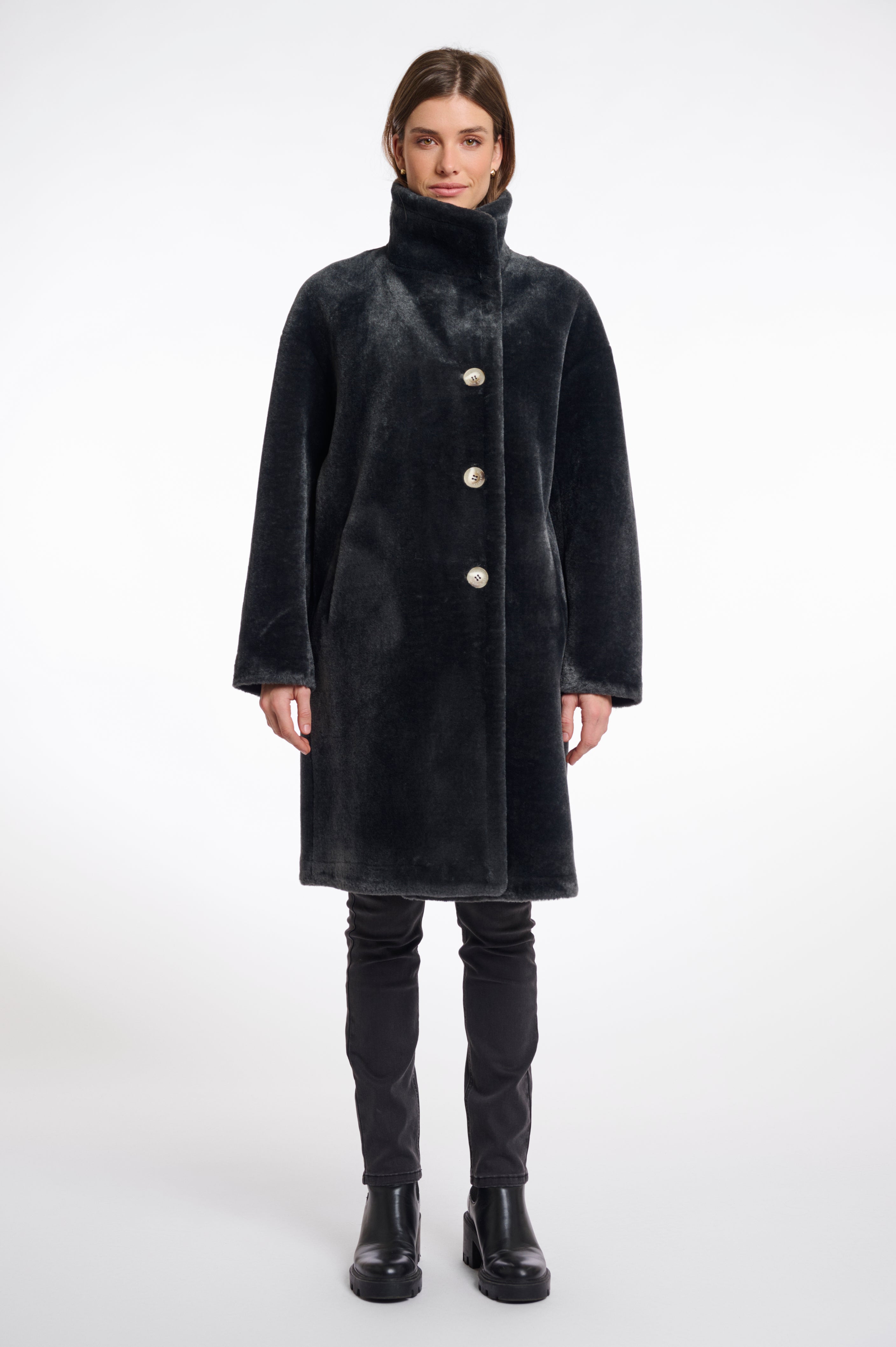 Rino & Pelle Cilou Faux Fur Coat - Deep Iron