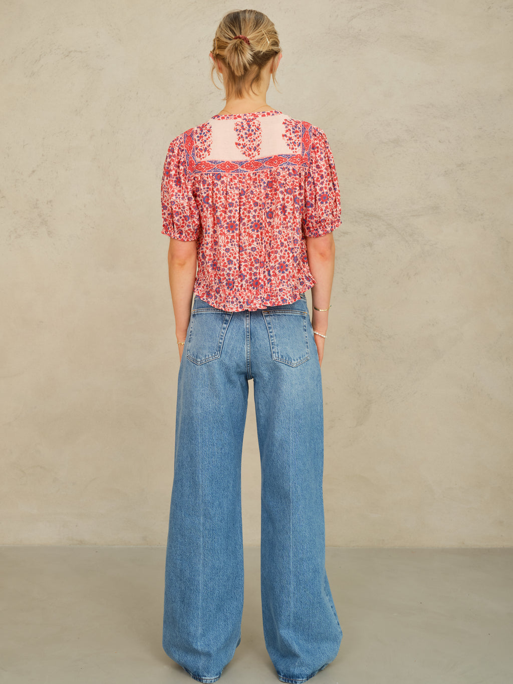 M.A.B.E Della Print Short Sleeve Top - Red