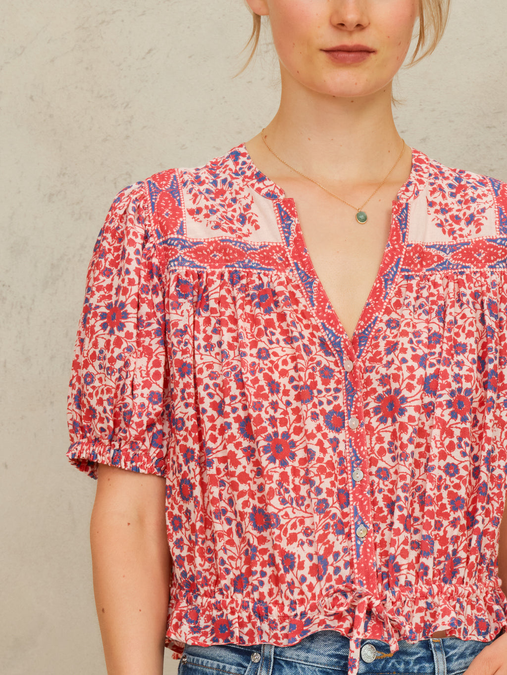 M.A.B.E Della Print Short Sleeve Top - Red
