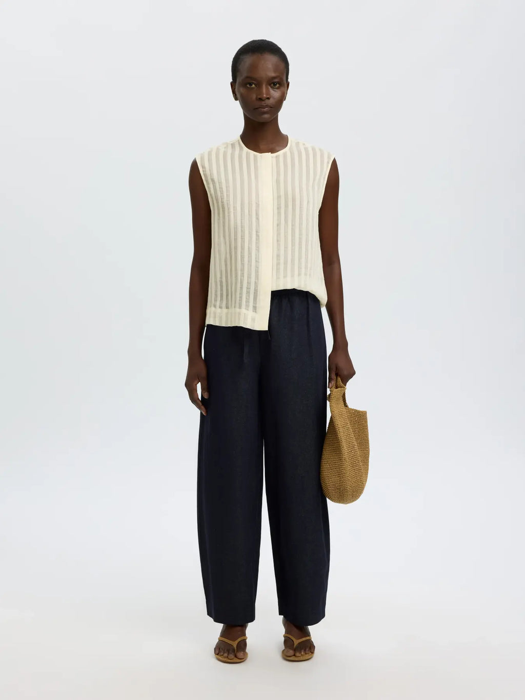 Selected Toran Sheer Striped Blouse - Egret