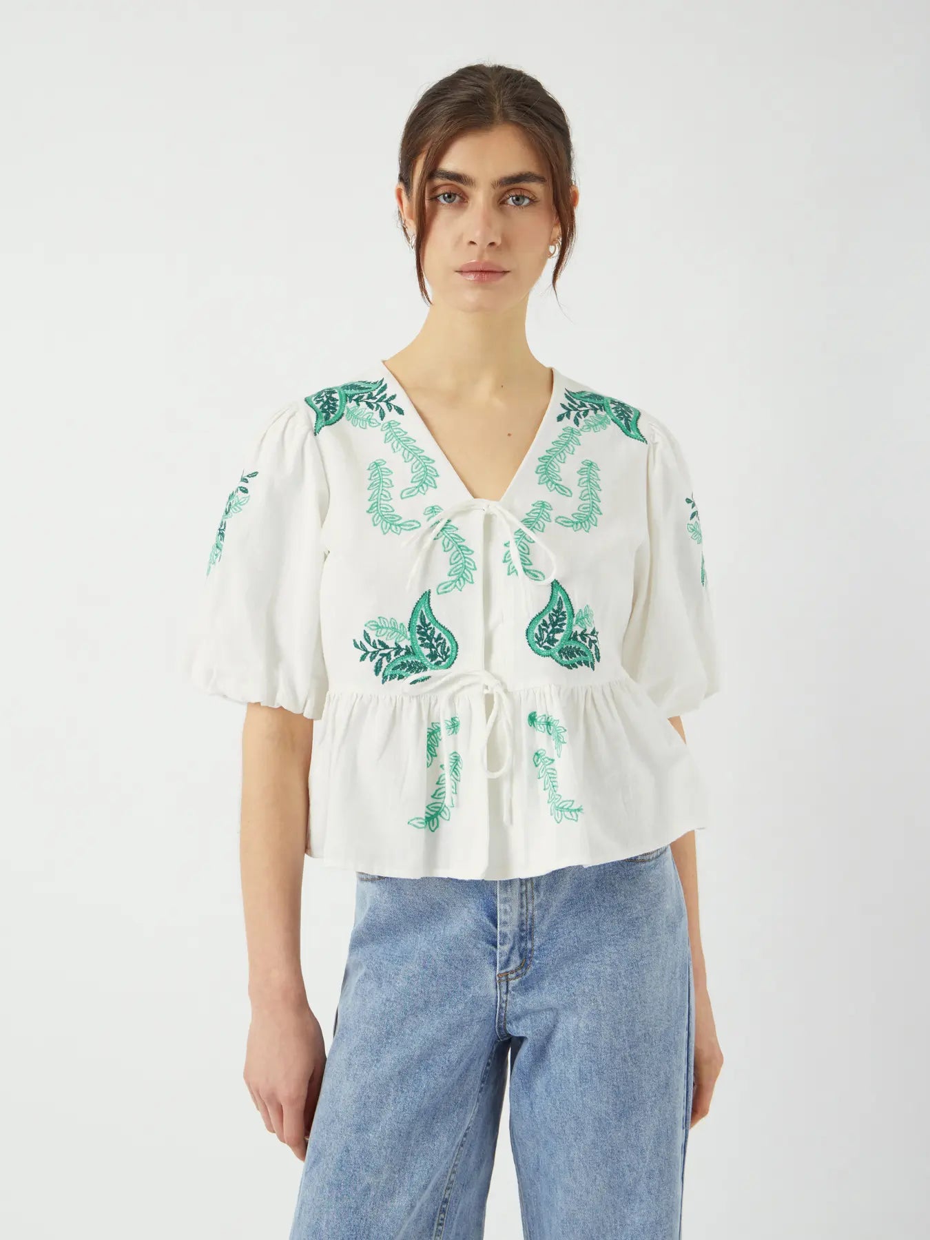 YAS Pine Embroidered Blouse - White
