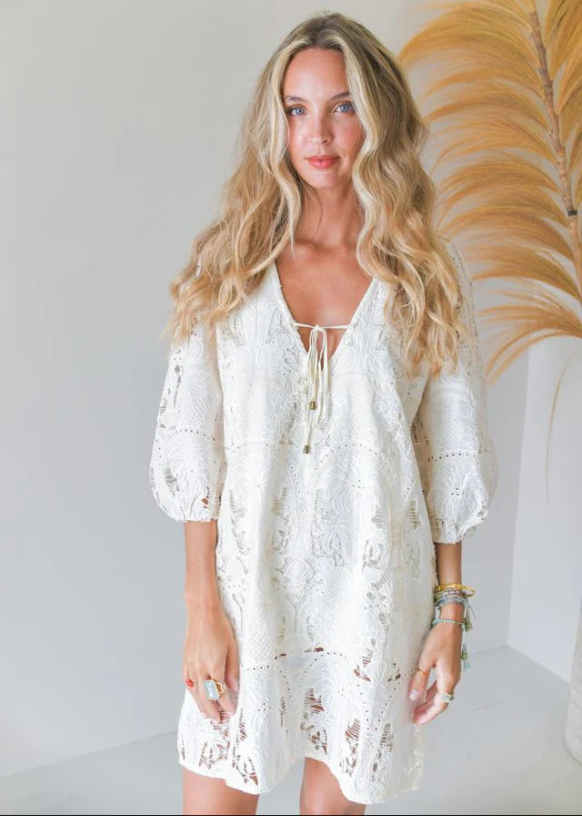 Jaase Elena Ivory Palm Dress