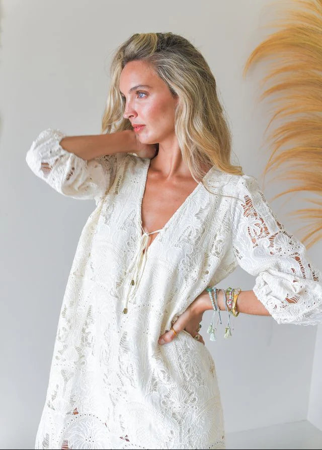 Jaase Elena Ivory Palm Dress