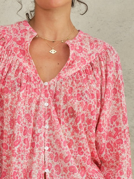 M.A.B.E Esti Print Long Sleeve Top - Pink