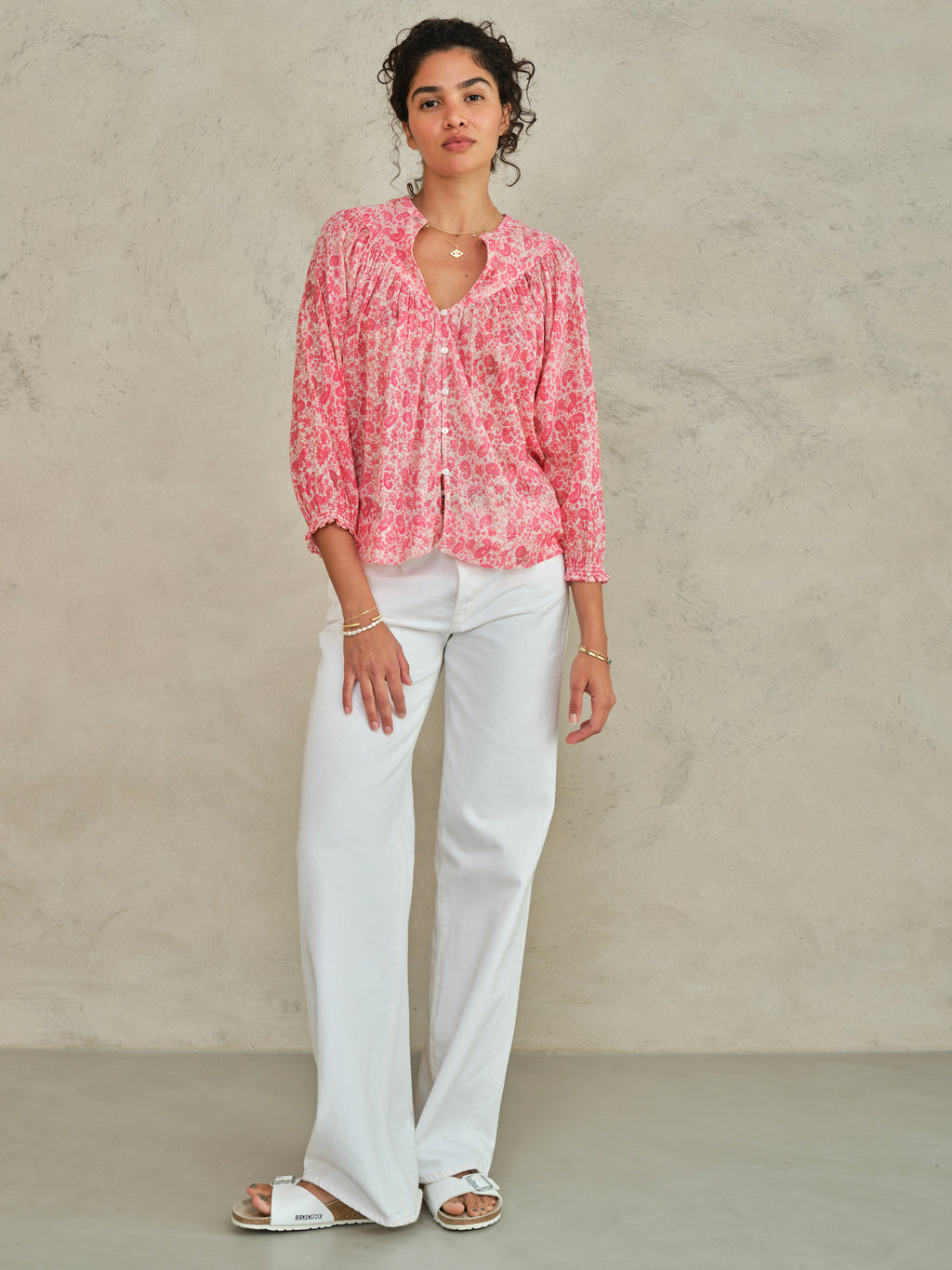 M.A.B.E Esti Print Long Sleeve Top - Pink