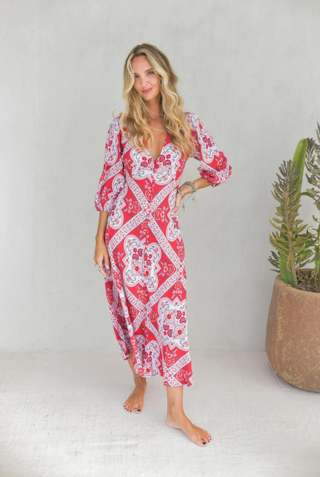 Jaase Lenni Midi Dress- Rosa Print