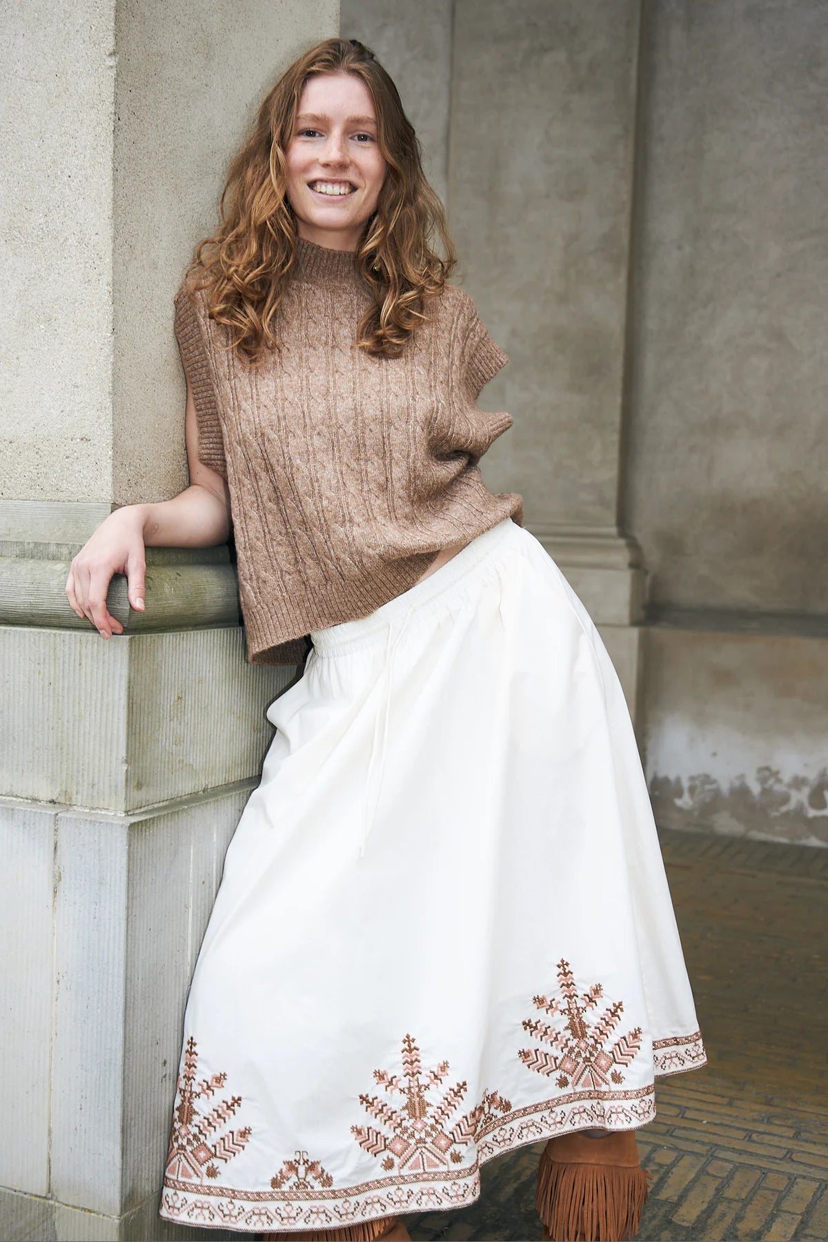 Lollys Laundry Fin Cable Vest - Camel